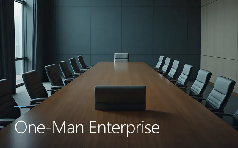 Leerer Konferenzraum mit langem Tisch und vielen Stühlen — Sinnbild dafür, dass ein einzelner Architekt heute den Output eines ganzen Teams erzeugt.