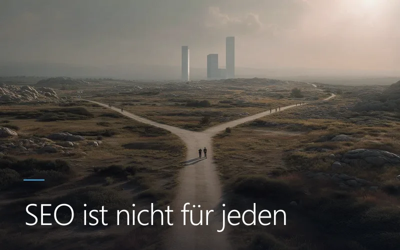 Zwei Wege gabeln sich an einer Kreuzung in karger Landschaft, einer führt zu fernen Hochhäusern am Horizont — Sinnbild für die Wahl des richtigen Kanals.